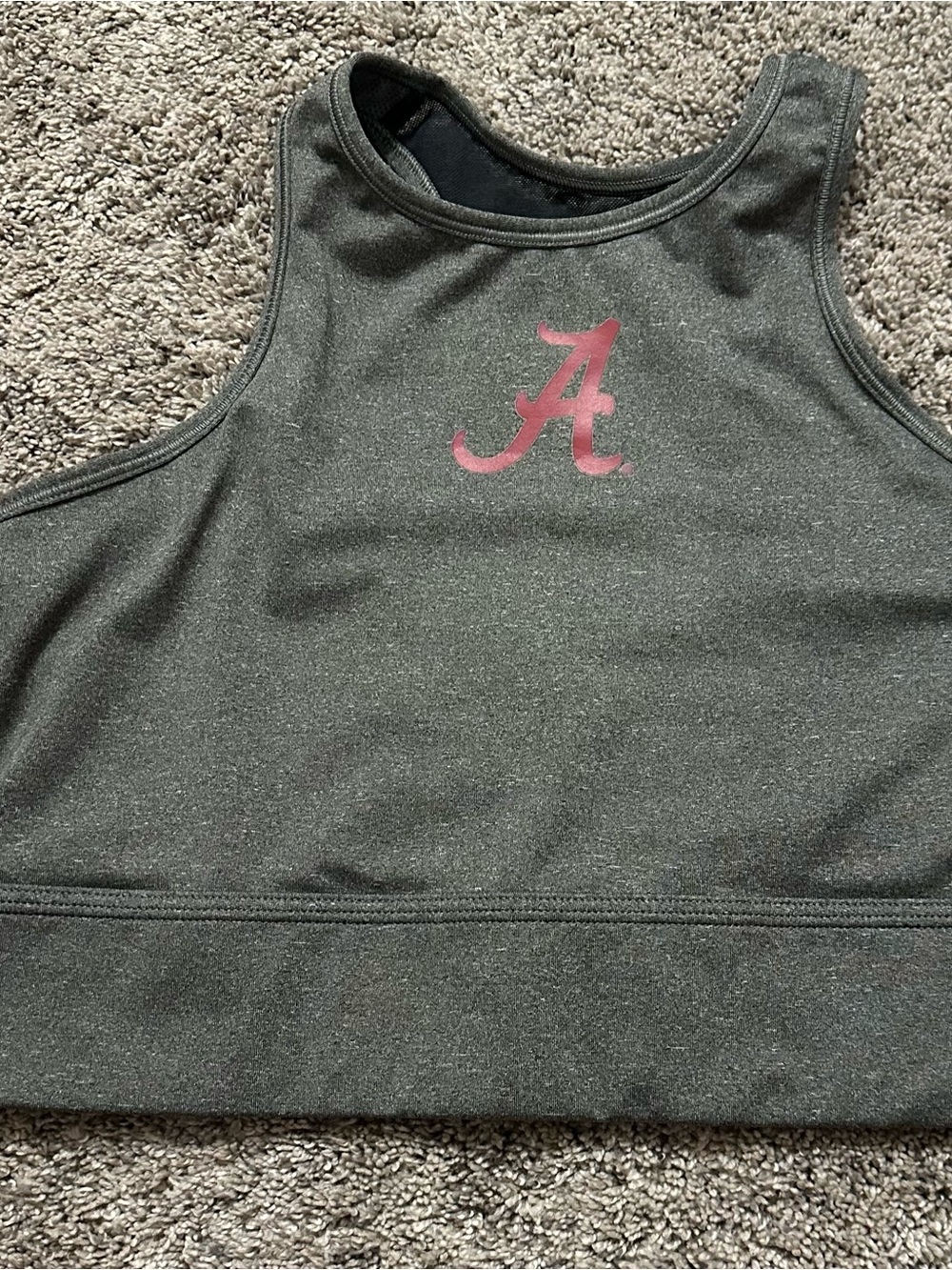 Nike sports bra in Dark Gray with Red 'A' for Alabama Logo